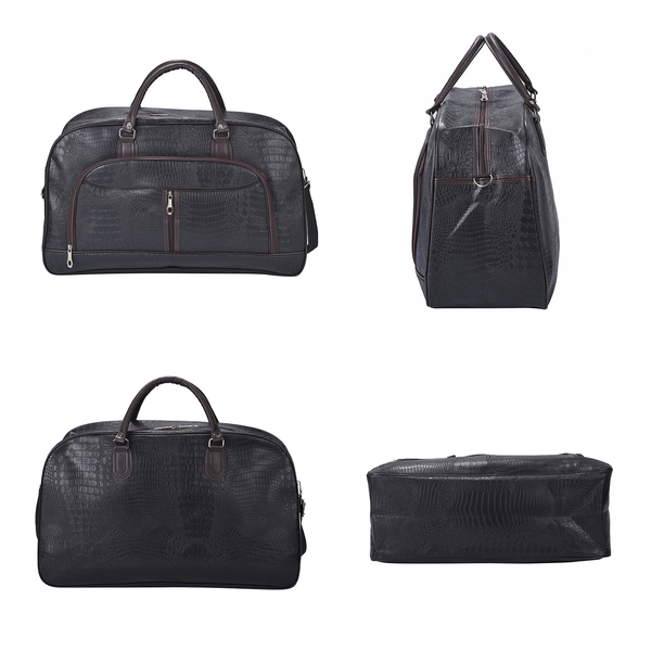 Croc Pattern Middle Travel Bag with Shoulder Strap (Size 55x20x34 Cm) - Black Matt