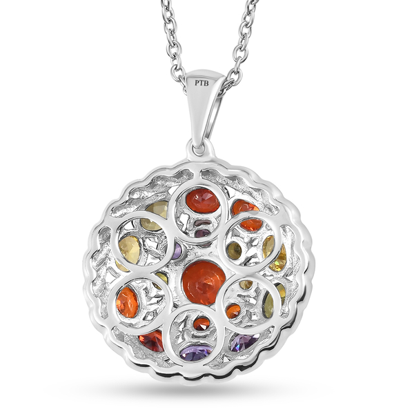 Simulated Multi Gemstones Pendant with Chain (Size-20) in Silver Tone