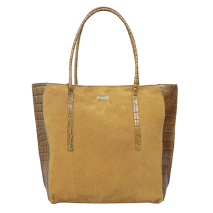 ASSOTS LONDON Isla Genuine Leather Croc Pattern Plus Suede Shopper Bag Fully Lined with Zipper Closure  Mustard