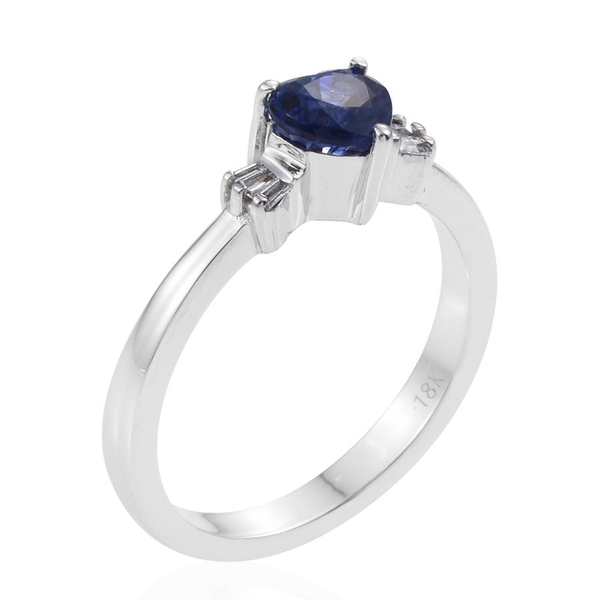 ILIANA 18K White Gold 1 Carat Ceylon Blue Sapphire Heart, Diamond SI G-H Ring.