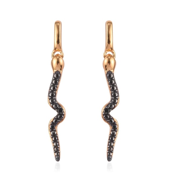 Black Diamond Serpent Earrings in 14K Gold Overlay Sterling Silver