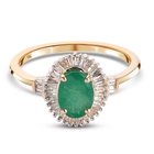 (Size Q) 9K Yellow Gold Premium Kagem Zambian Emerald and White Diamond Ring (Size Q)