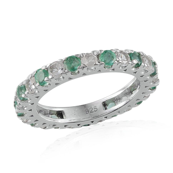 Kagem Zambian Emerald (Rnd), White Topaz Full Eternity Ring in Platinum Overlay Sterling Silver 2.25
