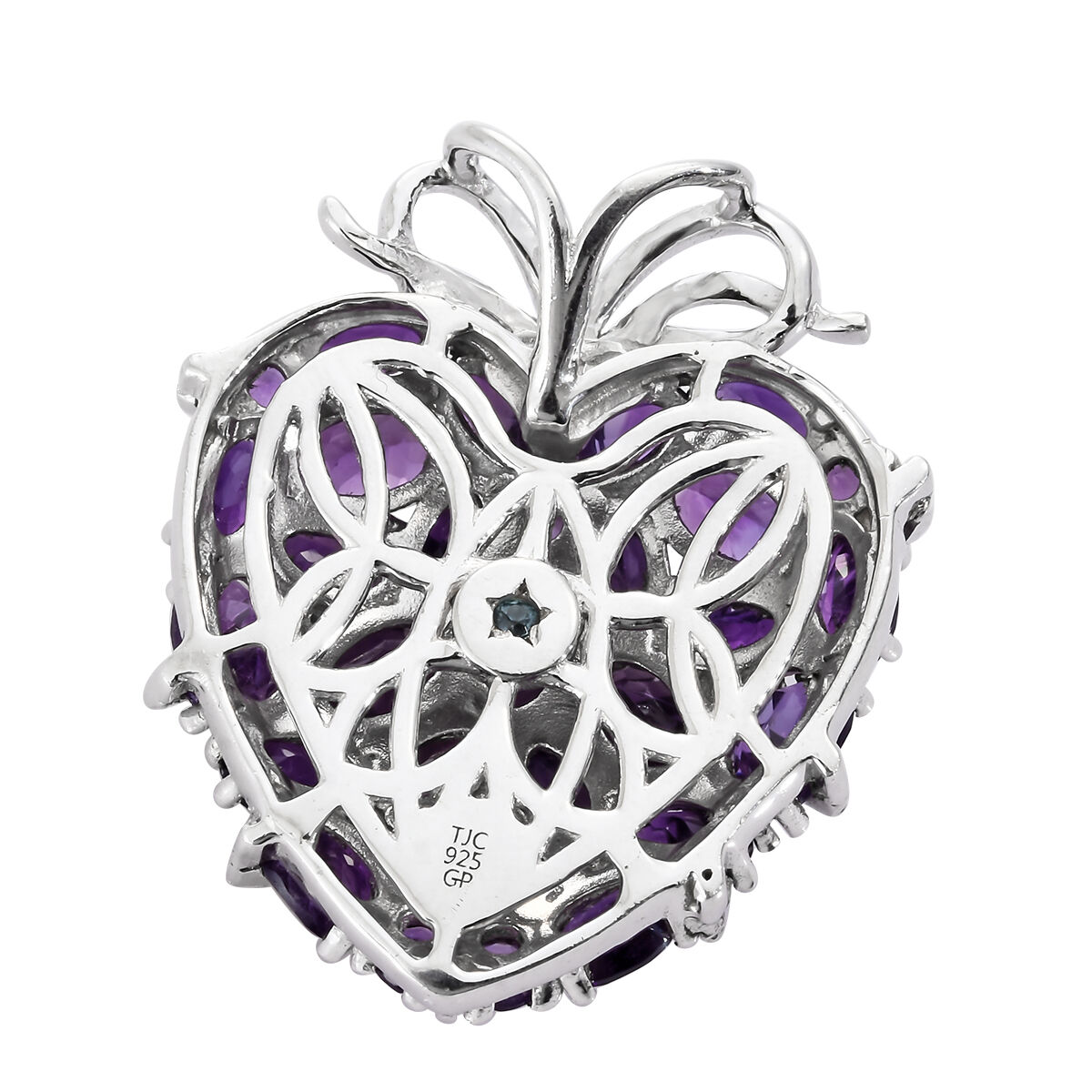 GP - Amethyst, Natural Cambodian Zircon & Blue Sapphire Heart Pendant in Rhodium Overlay Sterling Silver 7.30 Ct