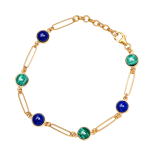 Lapis Lazuli and Malachite Bracelet (Size - 7.5 with 1 inch Extender) in 14K Gold Overlay Sterling S