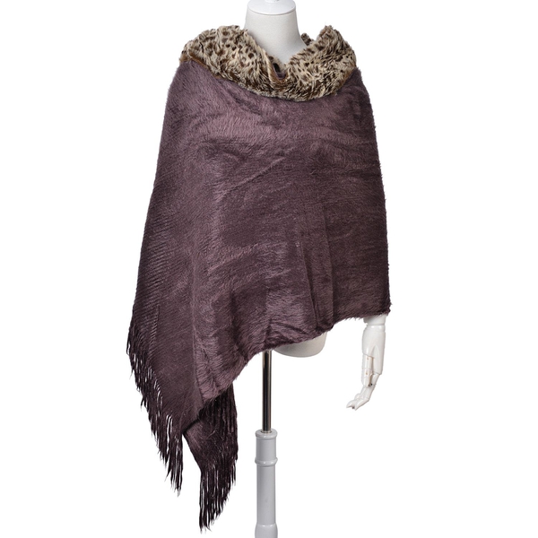 Leopard Pattern Chocolate and White Colour Shawl with Fringes (Size 160x55 Cm)