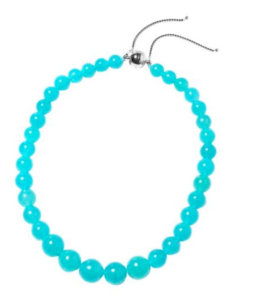 Rare Premium  Amazonite Beads Necklace (Size 8-18 Adjustable) with Magnetic Lock in Rhodium Overlay 