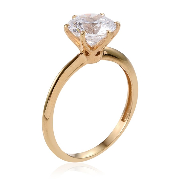 J Francis - 14K Gold Overlay Sterling Silver (Rnd) Ring Made with Finest CZ 3.30 Ct.