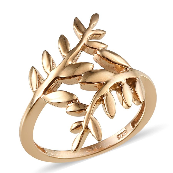14K Gold Overlay Sterling Silver Olive Leaves Crossover Ring, Silver wt 4.10 Gms.