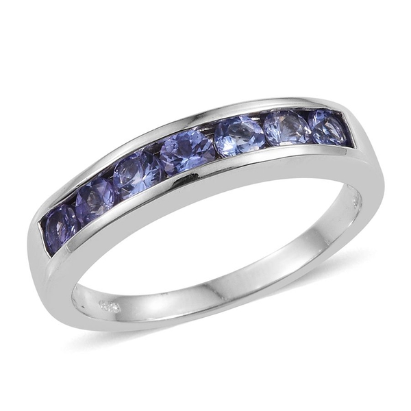 Tanzanite (Rnd) 7 Stone Half Eternity Band Ring in Platinum Overlay Sterling Silver 1.000 Ct.