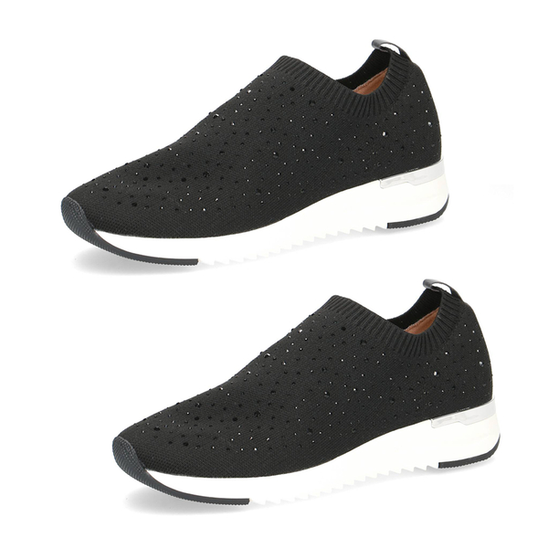 Caprice Leather Knit Embellished Trainers - Black