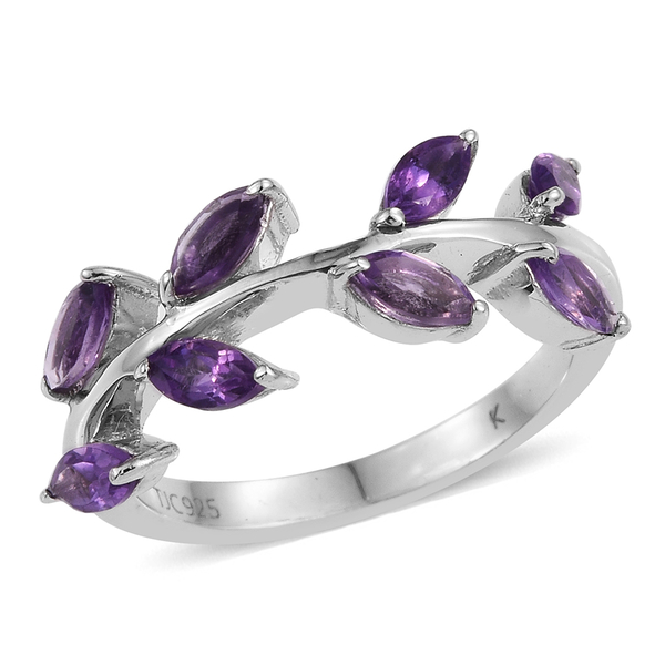 Kimberley Wild at Heart Collection Amethyst (Mrq) Leaves Ring in Platinum Overlay Sterling Silver 1.