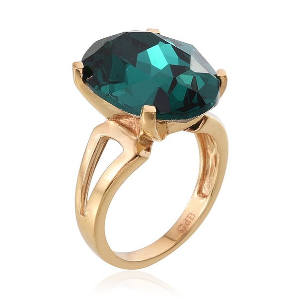 - Emerald Colour Crystal (Ovl) Ring in ION Plated 18K Yellow Gold Bond 11.000 Ct.