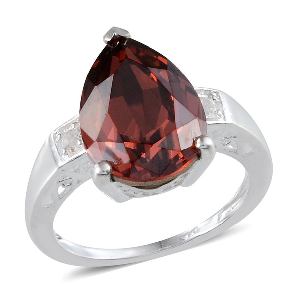 Made With  Crystal - Padparadscha Crystal (Pear 6.00 Ct), White Topaz Ring in Sterling Silver 6.100 