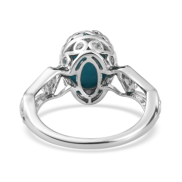Arizona Sleeping Beauty Turquoise and Natural Cambodian Zircon Ring in Platinum Overlay Sterling Silver 2.18 Ct.