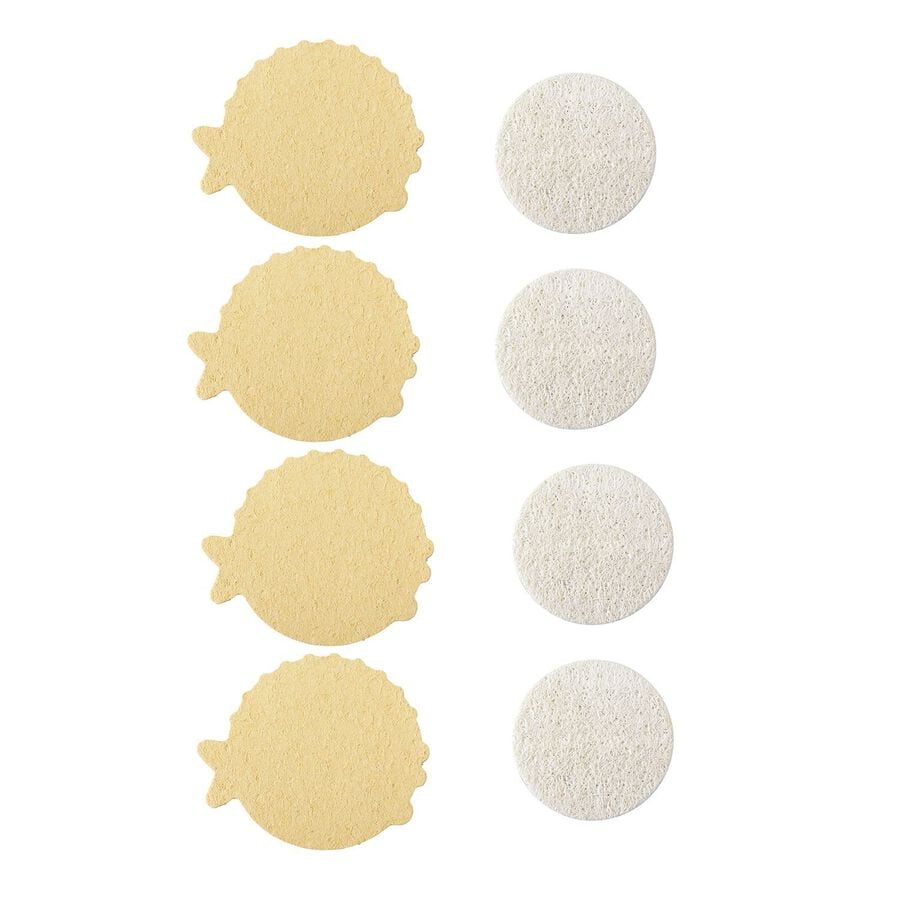 8 Piece Set - 4 Pack Of Fish Dispongeables & 4 Circular Discrubbables - Yellow & White