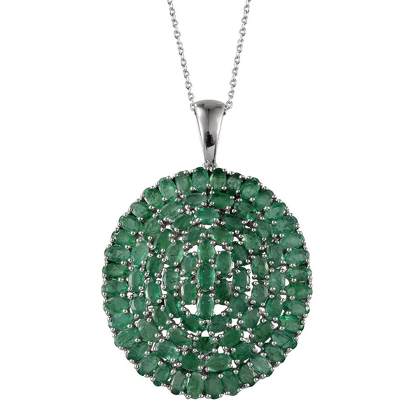 Kagem Zambian Emerald (Ovl) Cluster Pendant With Chain in Platinum Overlay Sterling Silver 19.500 Ct