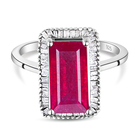 African Ruby (FF) and Diamond Ring (Size S) in Platinum Overlay Sterling Silver 4.16 Ct.