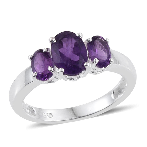 AA Lusaka Amethyst (Ovl 1.15 Ct) 3 Stone Ring in Sterling Silver 2.000 Ct.
