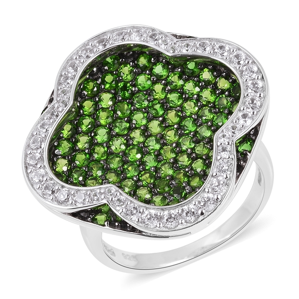5.30 Ct  Diopside and Zircon Cluster Ring in Black and Rhodium Plated Silver 9.56 Grams