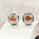 Orange Sapphire and Diamond Stud Earrings (with Push Back) in Platinum Overlay Sterling Silver 1.22 Ct.