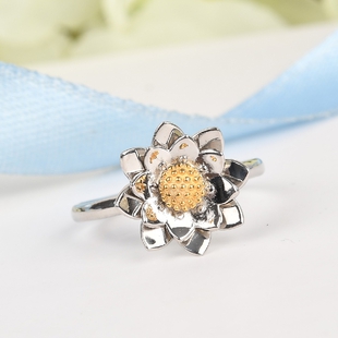 Platinum and Yellow Gold Overlay Sterling Silver Floral Ring