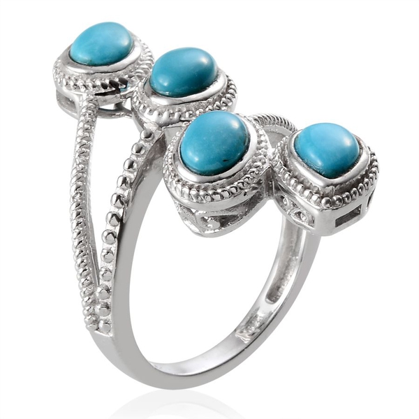 Arizona Sleeping Beauty Turquoise (Ovl) Crossover Ring in Platinum Overlay Sterling Silver 4.300 Ct.