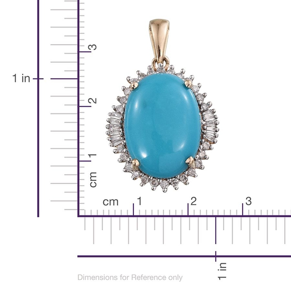 9K Y Gold Arizona Sleeping Beauty Turquoise (Ovl 9.00 Ct), Diamond Pendant 9.500 Ct.