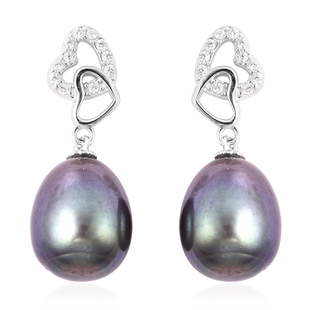 Freshwater Peacock Pearl Drop earrings (with Push Back) in Rhodium Overlay Sterling Silver