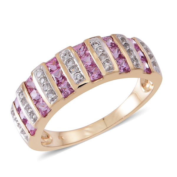 9K Y Gold AA Pink Sapphire (Sqr), White Zircon Ring 2.250 Ct. Pink Sapphire 2.00 Ct.