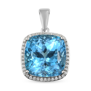 Blue Topaz and Natural Cambodian Zircon Pendant in Sterling Silver 46.63 Ct, Silver Wt. 8.00 Gms