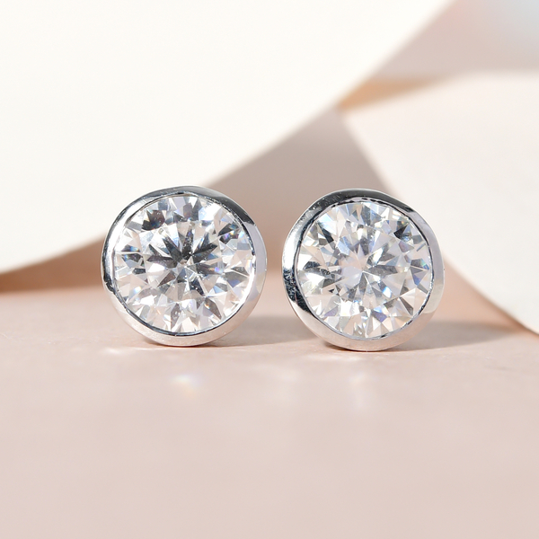 Moissanite Stud Earrings (With Push Back) in Platinum Overlay Sterling Silver 1.88 Ct.