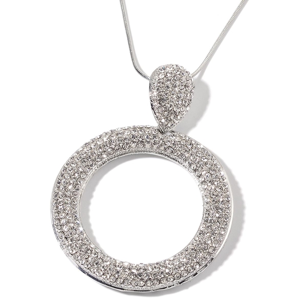 White Austrian Crystal Pendant With Chain in Silver Tone