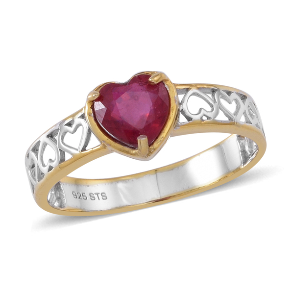 African Ruby (Hrt) Solitaire Ring in Rhodium Plated and Yellow Gold Overlay Sterling Silver 1.750 Ct
