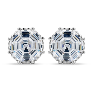ELANZA Simulated Diamond Stud Earrings (with Push Back) in Rhodium Overlay Sterling Silver