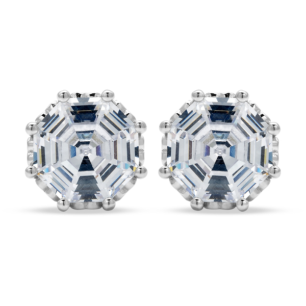 ELANZA Simulated Diamond Stud Earrings (with Push Back) in Rhodium Overlay Sterling Silver