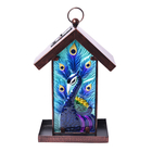 Garden Theme Hand Painted Solar Peacock Pattern Lantern Bird Feeder (Size 18x14x33cm) - Blue and Mul