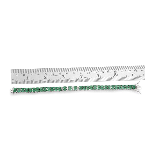 Kagem Zambian Emerald (Ovl), Diamond Bracelet in Platinum Overlay Sterling Silver (Size 7) 14.020 Ct.