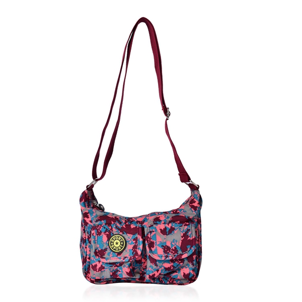 Designer Inspired Burgundy, Pink and Multi Colour Printed Handbag with External Zipper Pocket and Ad