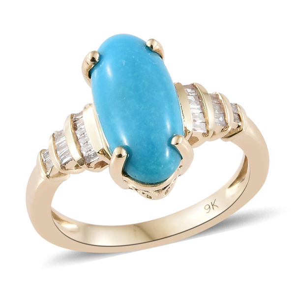 3 Carat AAA Sleeping Beauty Turquoise and Diamond Solitaire Design Ring in 9K Gold 3.14 Grams