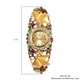 STRADA Japanese Movement Champagne and Brown Austrian Crystal Studded Butterfly & Floral Pattern Water Resistant Bangle Watch (Size 6.5) in Yellow Gold Tone
