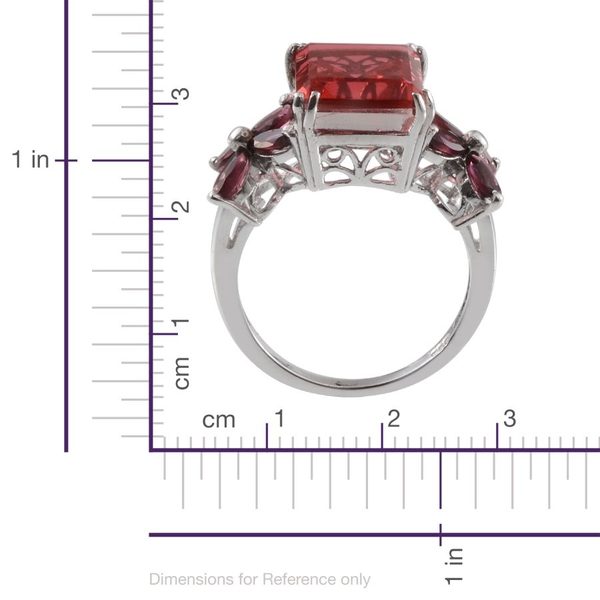 Padparadscha Colour Quartz (Oct 6.25 Ct), Rhodolite Garnet Ring in Platinum Overlay Sterling Silver 7.750 Ct.