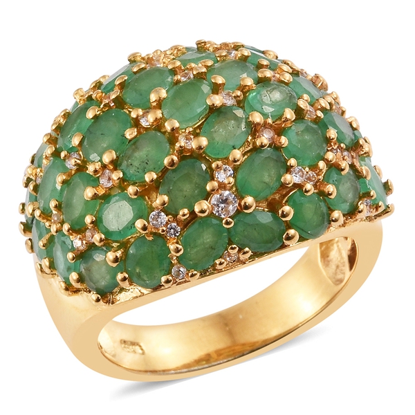 5.5 Ct Zambian Emerald and Cambodian Zircon Cluster Ring in Gold Plated Sterling Silver 7.5 Grams