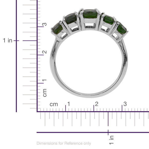 Chrome Diopside (Ovl 1.25 Ct) 5 Stone Ring in Rhodium Plated Sterling Silver 4.000 Ct.