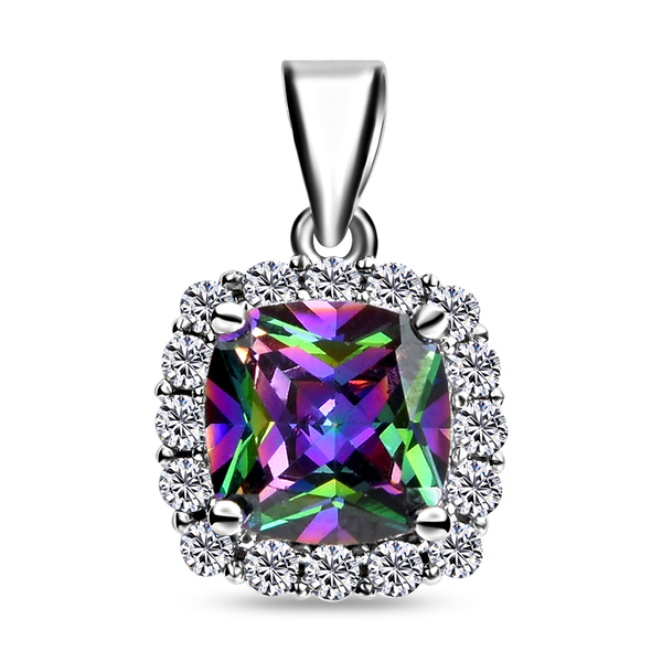 ELANZA Simulated Mystic Topaz and Simulated Diamond Pendant in Rhodium Overlay Sterling Silver