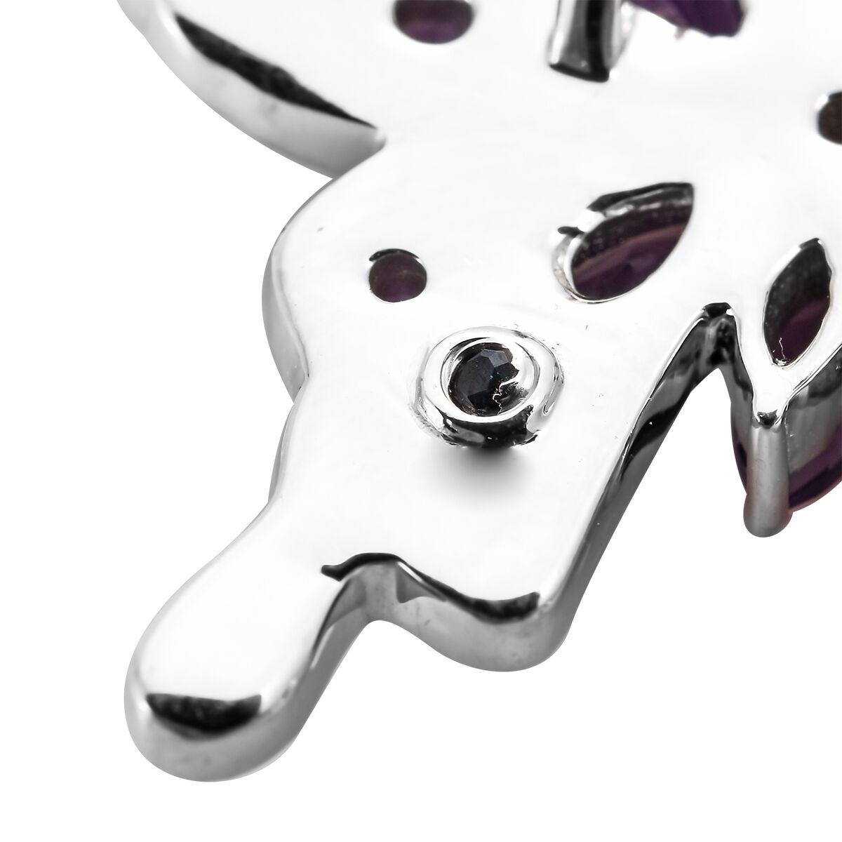 GP - African Amethyst & Blue Sapphire Purple Colour Enameled Butterfly Pendant with Chain (Size - 20) in Rhodium Overlay Sterling Silver 1.90 Ct.