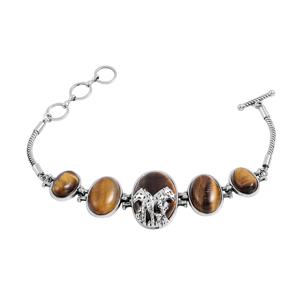 2 Piece Set - Yellow Tigers Eye Bracelet (Size 8.5 with Extender) and Earrings (with Push Back) 76.00 Ct.