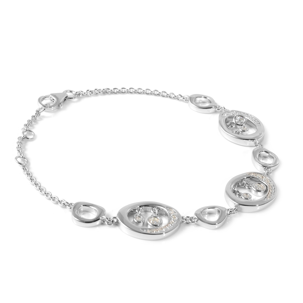LucyQ Fluid Collection - Moissanite Drop Charm Inspired Bracelet (Size 8 with Extender) in Rhodium Overlay Sterling Silver