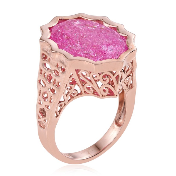 Hot Pink Crackled Quartz (Ovl) Ring in Rose Gold Overlay Sterling Silver 16.500 Ct. Silver wt 6.92 Gms.