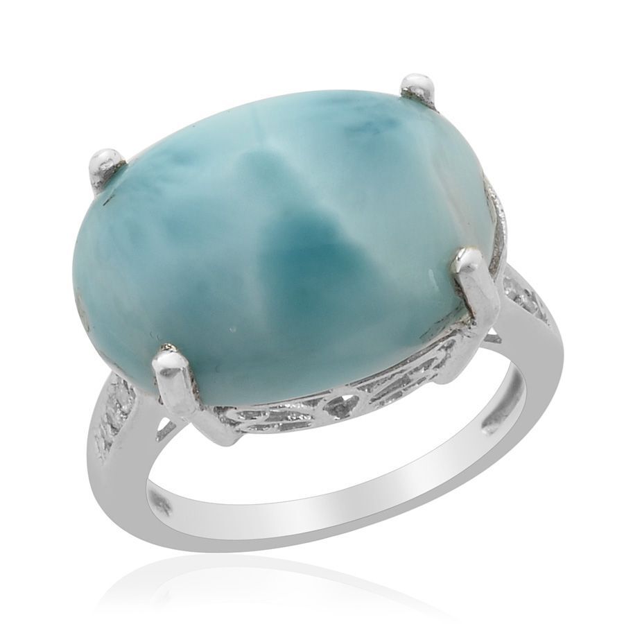 Larimar (Ovl 11.75 Ct), Diamond Ring in Platinum Overlay Sterling Silver 11.800 Ct.